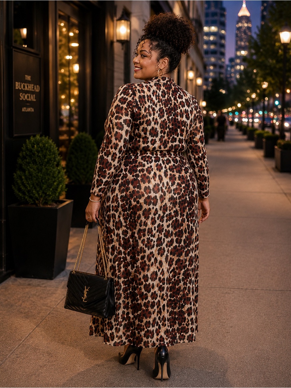 Anne Klein Leopard-Print Twist-Front Maxi Dress - Brown/Tan NWT 14W - Picture 2 of 9